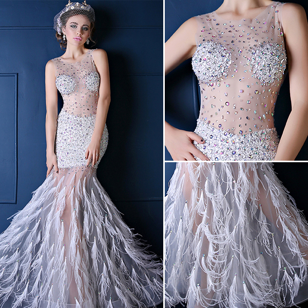 formal gowns with feathers